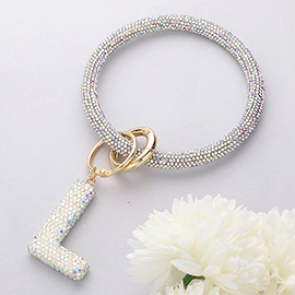 -L- Bling Studded Initial Monogram Charm Bracelet Keychain