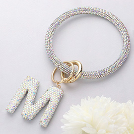 -M- Bling Studded Initial Monogram Charm Bracelet Keychain