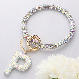-P- Bling Studded Initial Monogram Charm Bracelet Keychain