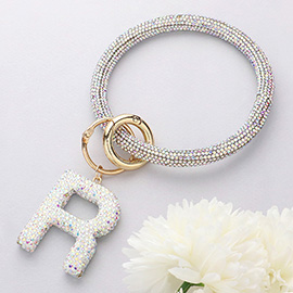 -R- Bling Studded Initial Monogram Charm Bracelet Keychain