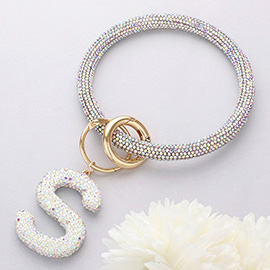 -S- Bling Studded Initial Monogram Charm Bracelet Keychain