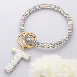 -T- Bling Studded Initial Monogram Charm Bracelet Keychain