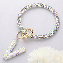 -V- Bling Studded Initial Monogram Charm Bracelet Keychain
