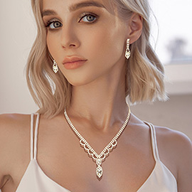 Marquise Stone Pointed Rhinestone Paved Necklace