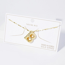 -B- Gold Dipped Metal Bubble Initial Monogram Pendant Necklace