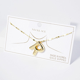 -R- Gold Dipped Metal Bubble Initial Monogram Pendant Necklace