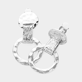 Abstract Hammered Metal Doorknocker Clip On Earrings