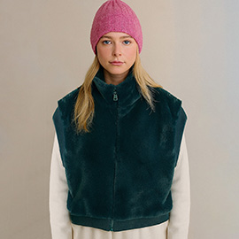 Faux Fur Rib Sleeve Vest