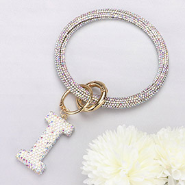 -I- Bling Studded Initial Monogram Charm Bracelet Keychain