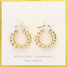 18K Gold Filled Hypoallergenic Twisted Hoop Pin Catch Earrings
