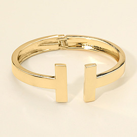 Geometric Metal T Bar Hinged Bangle Bracelet