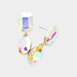 Oval Glass Stone Cluster Dangle Evening Earrings