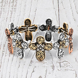 Metal Filigree Cross Link Stretch Bracelet