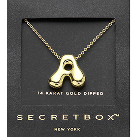 SECRET BOX_ -A- 14K Gold Dipped Bubble Initial Monogram Pendant Necklace