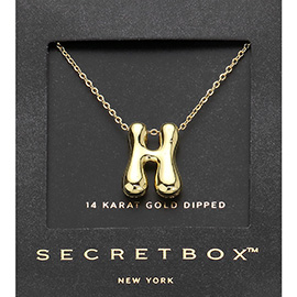 SECRET BOX_ -H- 14K Gold Dipped Bubble Initial Monogram Pendant Necklace