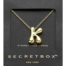 SECRET BOX_ -K- 14K Gold Dipped Bubble Initial Monogram Pendant Necklace