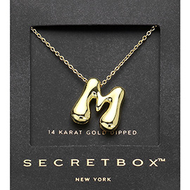SECRET BOX_ -M- 14K Gold Dipped Bubble Initial Monogram Pendant Necklace