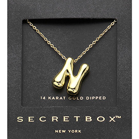 SECRET BOX_ -N- 14K Gold Dipped Bubble Initial Monogram Pendant Necklace