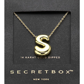 SECRET BOX_ -S- 14K Gold Dipped Bubble Initial Monogram Pendant Necklace