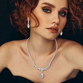 Marquise Stone Pendant Rhinestone Paved Necklace