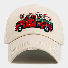 Christmas Truck Embroidered Accented Vintage Baseball Cap