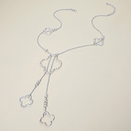 Hammered Metal Open Quatrefoil Long Necklace