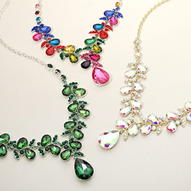 Teardrop Cluster Embellished Pendant Evening Necklace