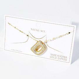 -D- Gold Dipped CZ Stone Paved Initial Monogram Pendant Necklace
