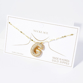 -G- Gold Dipped CZ Stone Paved Initial Monogram Pendant Necklace