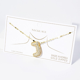 -J- Gold Dipped CZ Stone Paved Initial Monogram Pendant Necklace