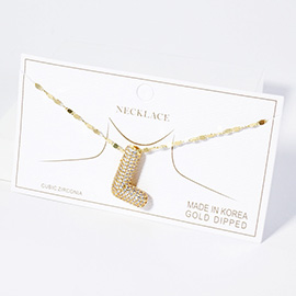 -L- Gold Dipped CZ Stone Paved Initial Monogram Pendant Necklace