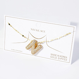 -N- Gold Dipped CZ Stone Paved Initial Monogram Pendant Necklace
