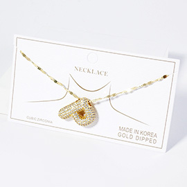 -P- Gold Dipped CZ Stone Paved Initial Monogram Pendant Necklace