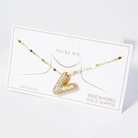 -V- Gold Dipped CZ Stone Paved Initial Monogram Pendant Necklace