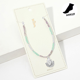 Metal Seashell Charm Pearl Faceted Beaded Anklet