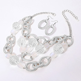 Chunky Acrylic Ball Textured Metal Ring Abstract Chandelier Statement Necklace