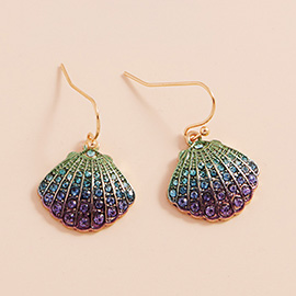 Stone Paved Seashell Dangle Earrings