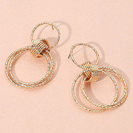 Textured Metal Wire Ring Layered Door Knocker Earrings