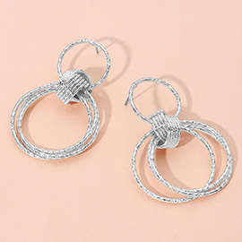 Textured Metal Wire Ring Layered Door Knocker Earrings