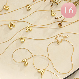 16PCS - Semi Fine Collection - 18K Gold Dipped Brass Metal Puffy Initial Monogram Pendant Necklace