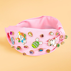 Colorful Stone Cluster Enamel Easter Bunny Embellished Knot Headband