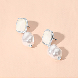 Geometric Pearl Dangle Earrings