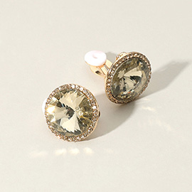 Round Glass Stone Evening Clip On Earrings