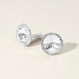 Round Glass Stone Evening Clip On Earrings