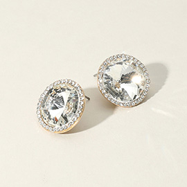 Round Glass Stone Evening Stud Earrings