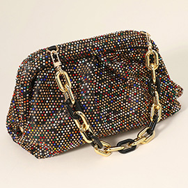 Bling Studded Chunky Chain Strap Accented Evening Clutch Bag / Crossbody Bag