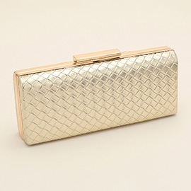 Faux Leather Basket Weave Evening Clutch Bag / Crossbody Bag