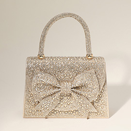 Bling Studded Bow Accented Top Handle Evening Hand Bag / Crossbody Bag