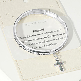 Blessed Message Abalone Cross Charm Stretch Bracelet