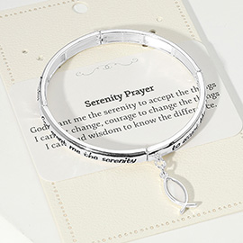 Serenity Prayer Message Mother of Pearl Ichthys Charm Stretch Bracelet